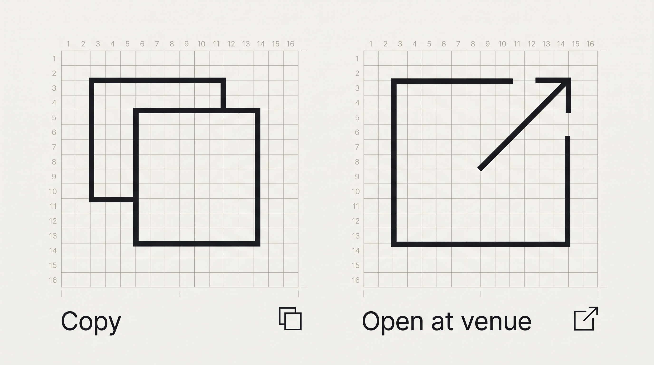Copy and Open at venue glyphs